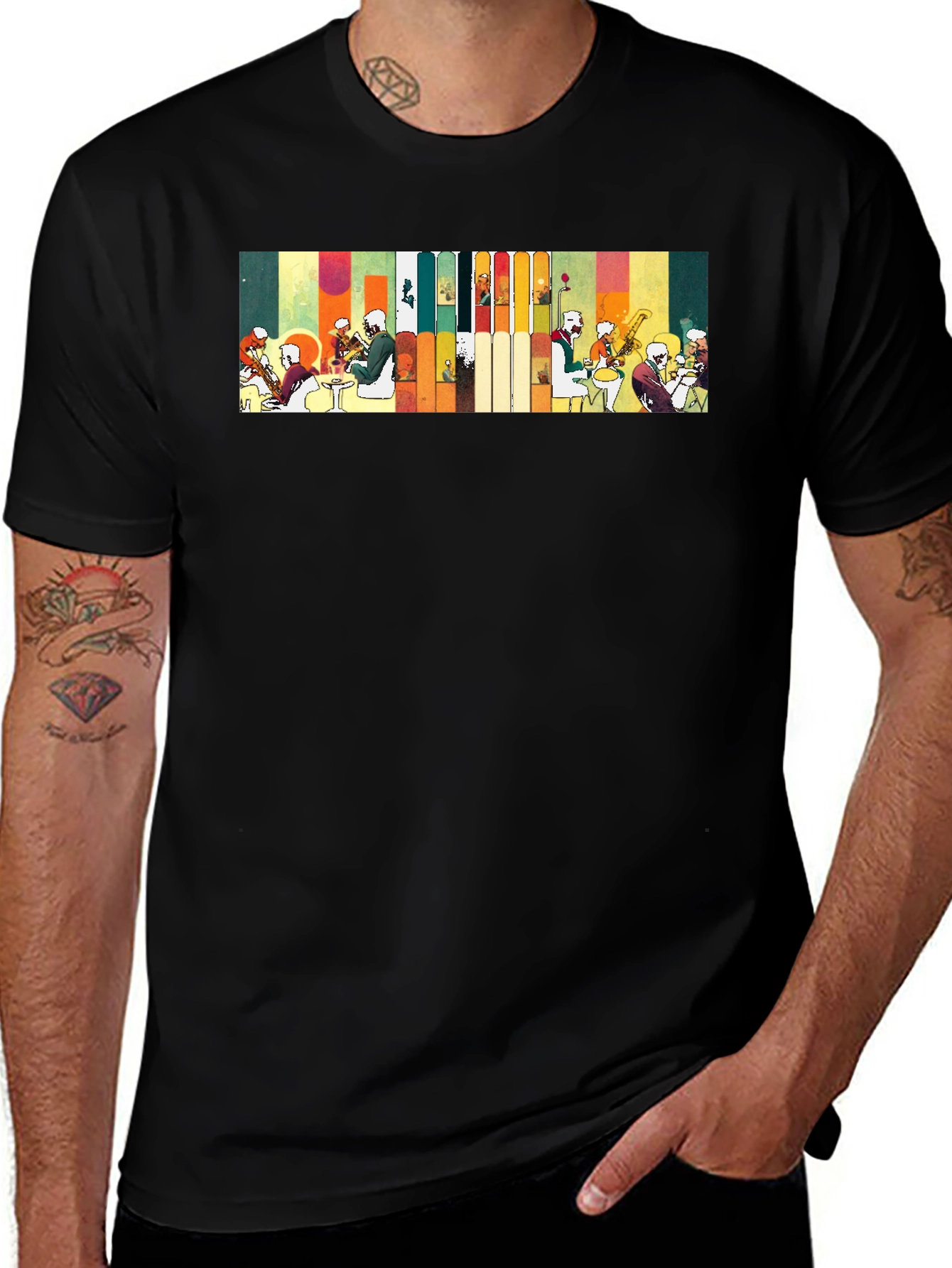 Abstract Jazz Band Graphic Black Tee
