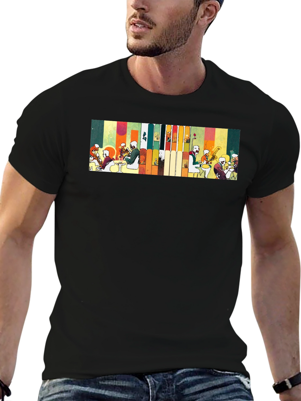 Abstract Jazz Band Graphic Black Tee