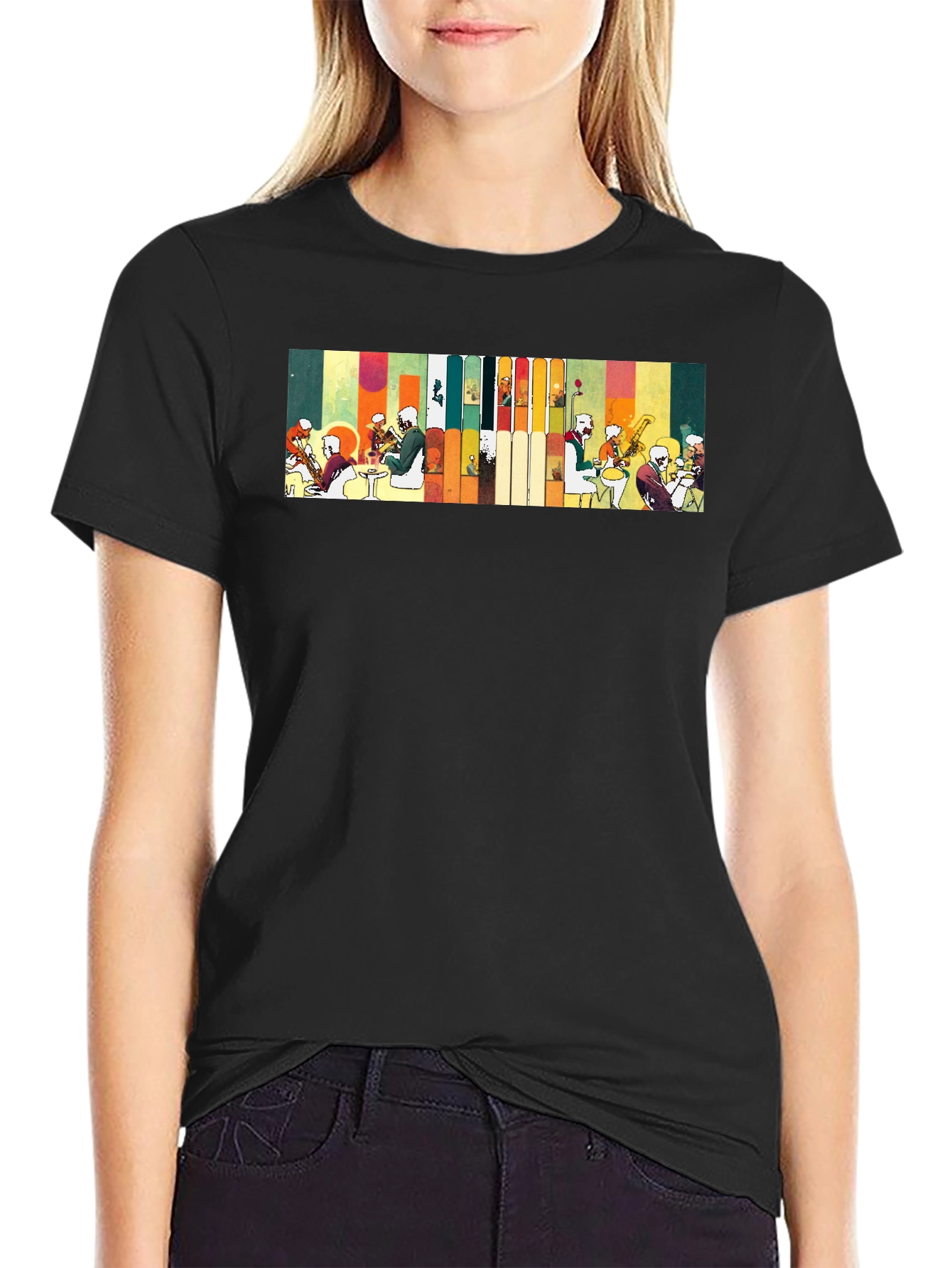 Abstract Jazz Band Graphic Black Tee