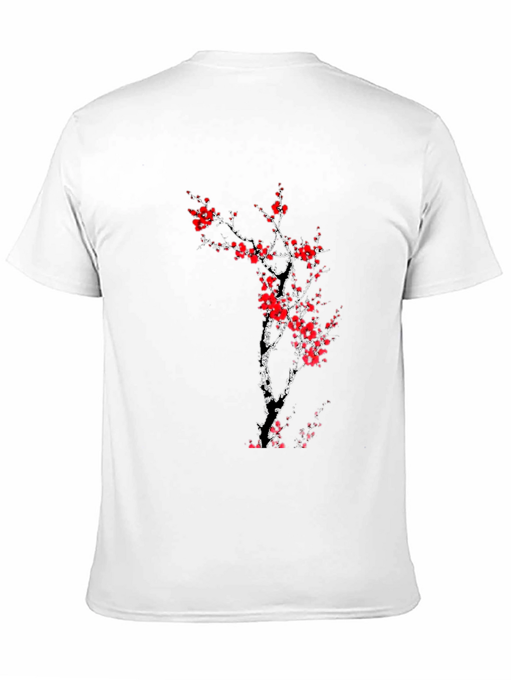 Black T-Shirt with Red Cherry Blossom Design