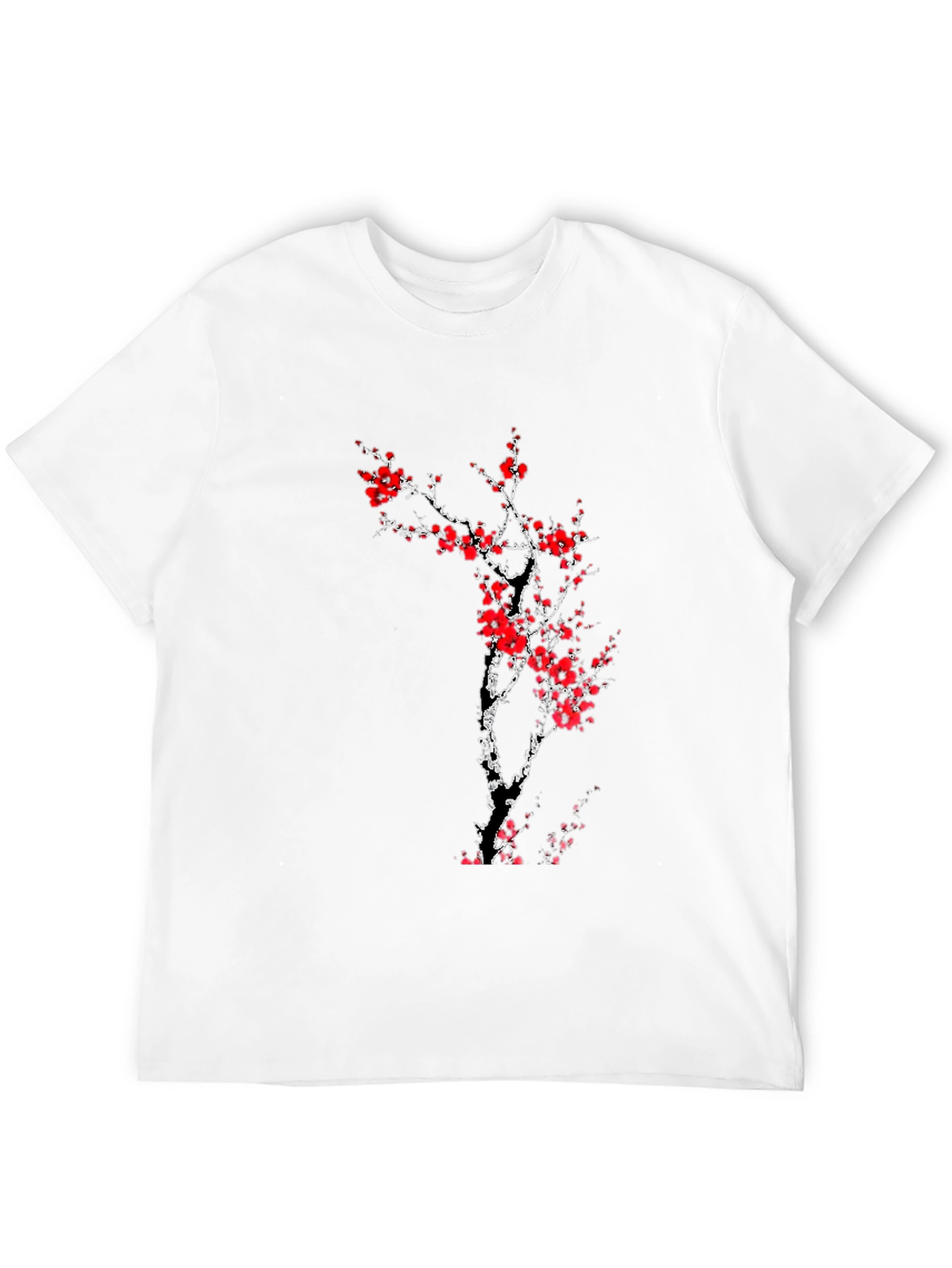 Black T-Shirt with Red Cherry Blossom Design