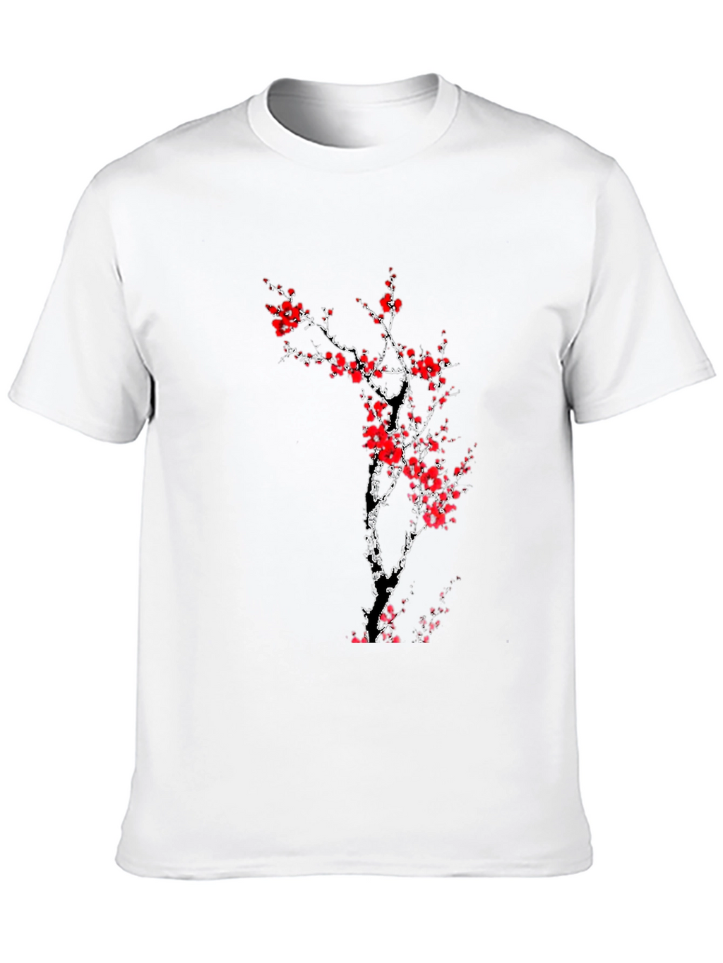Black T-Shirt with Red Cherry Blossom Design