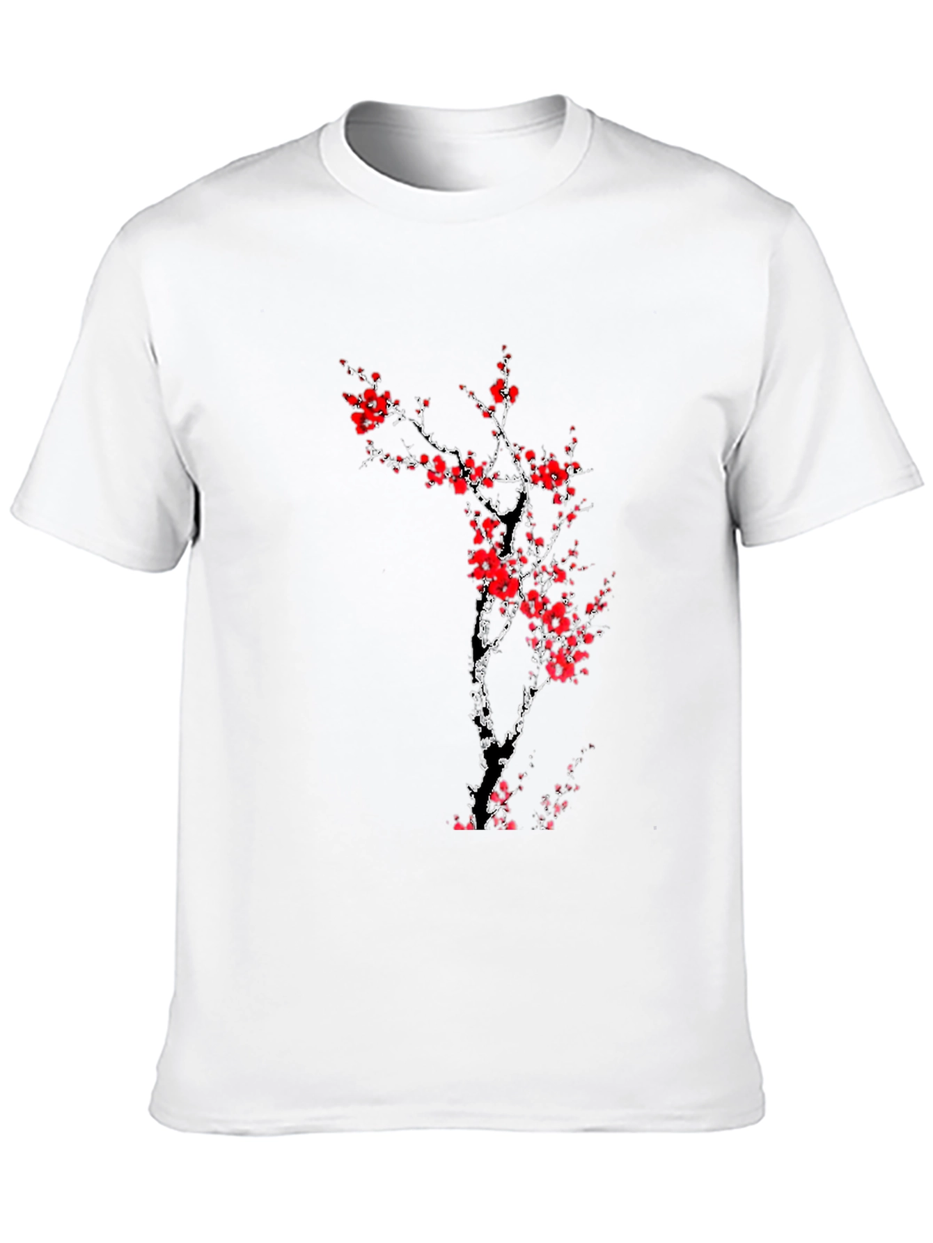 Black T-Shirt with Red Cherry Blossom Design