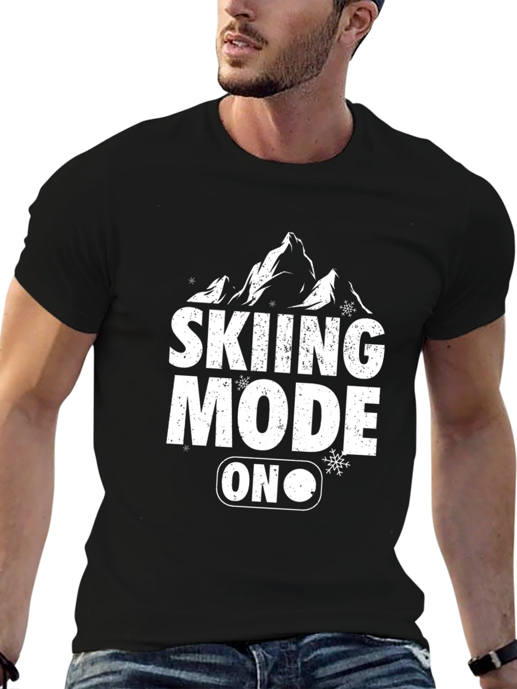 Skiing Mode On Black Graphic T-Shirt