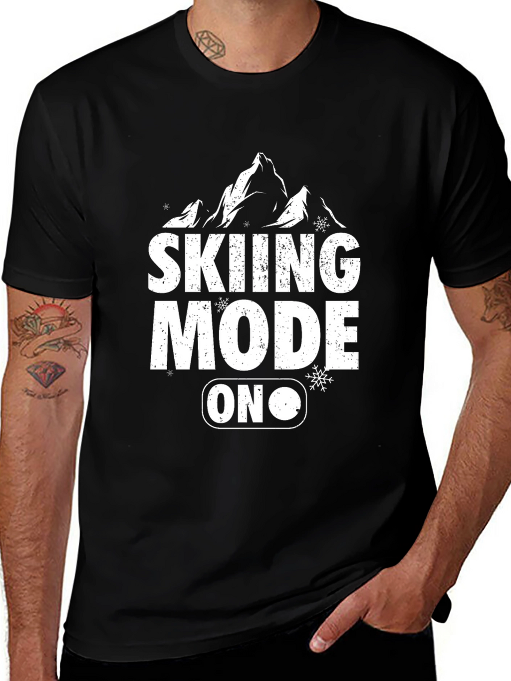 Skiing Mode On Black Graphic T-Shirt