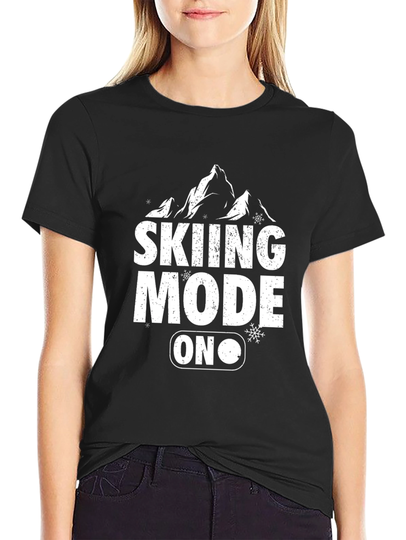 Skiing Mode On Black Graphic T-Shirt