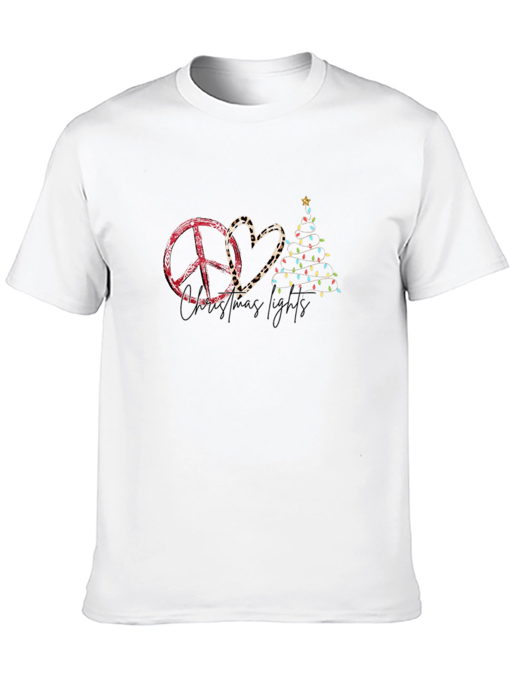 Christmas Peace Heart & Lights Black Tee