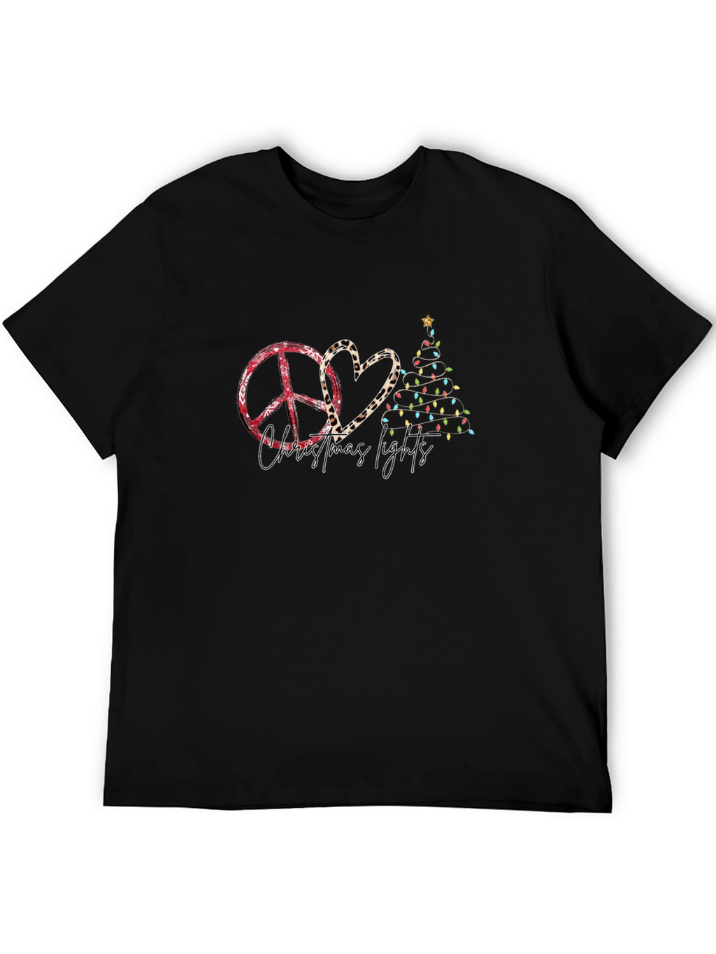 Christmas Peace Heart & Lights Black Tee
