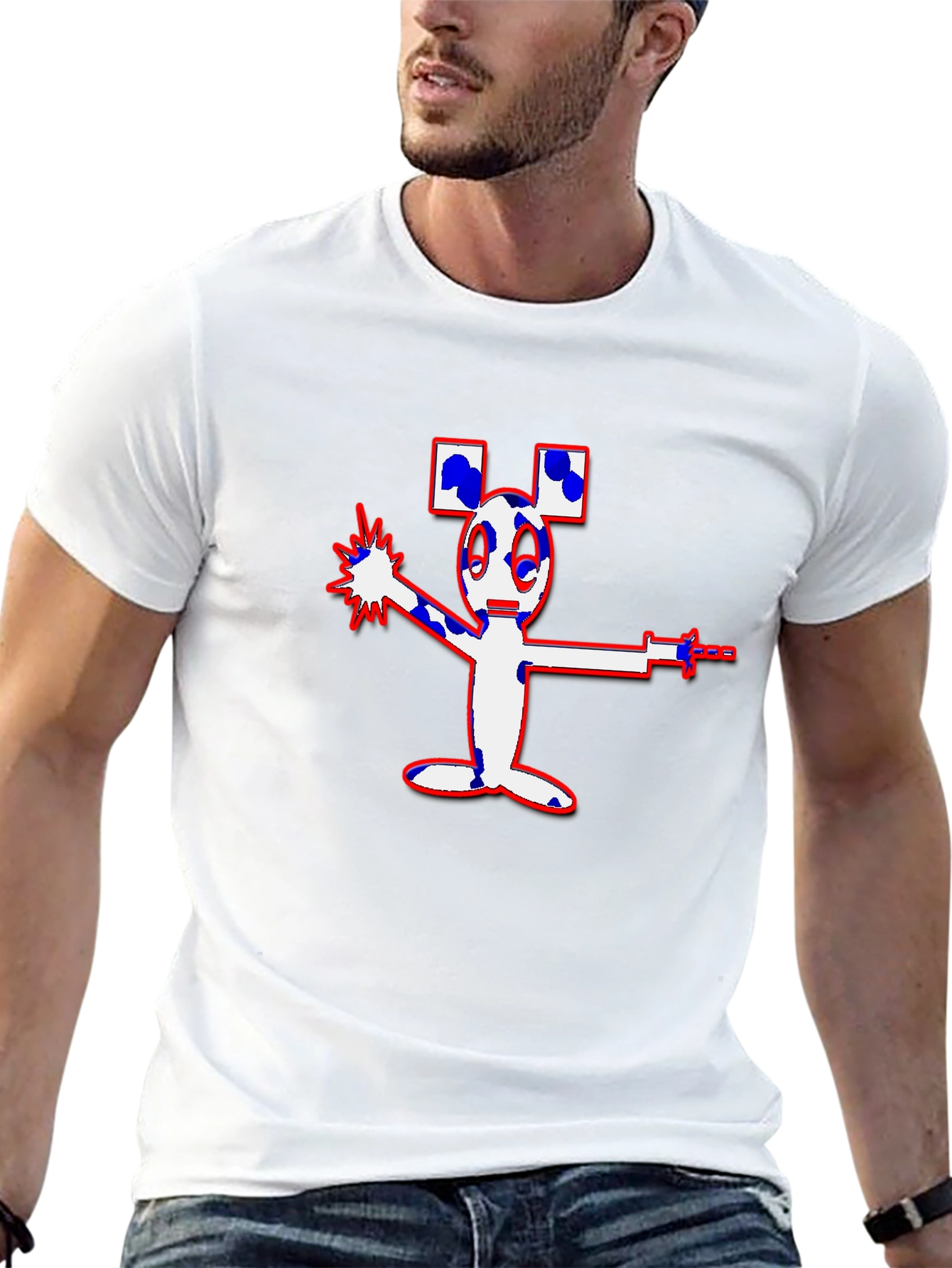 Mens Black Cartoon Graphic Tee