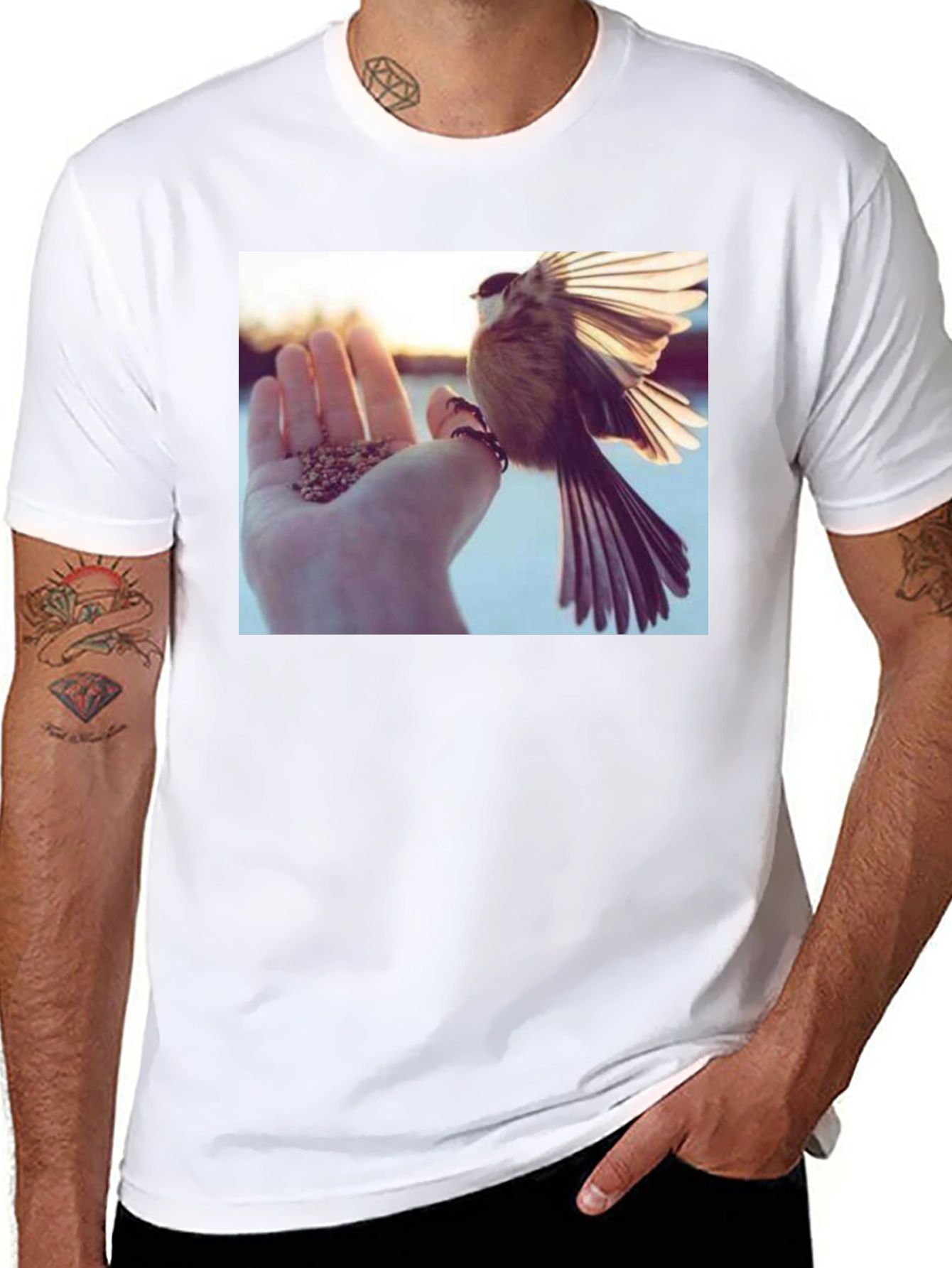 Bird Lover T-Shirt - Hand Feeding Design