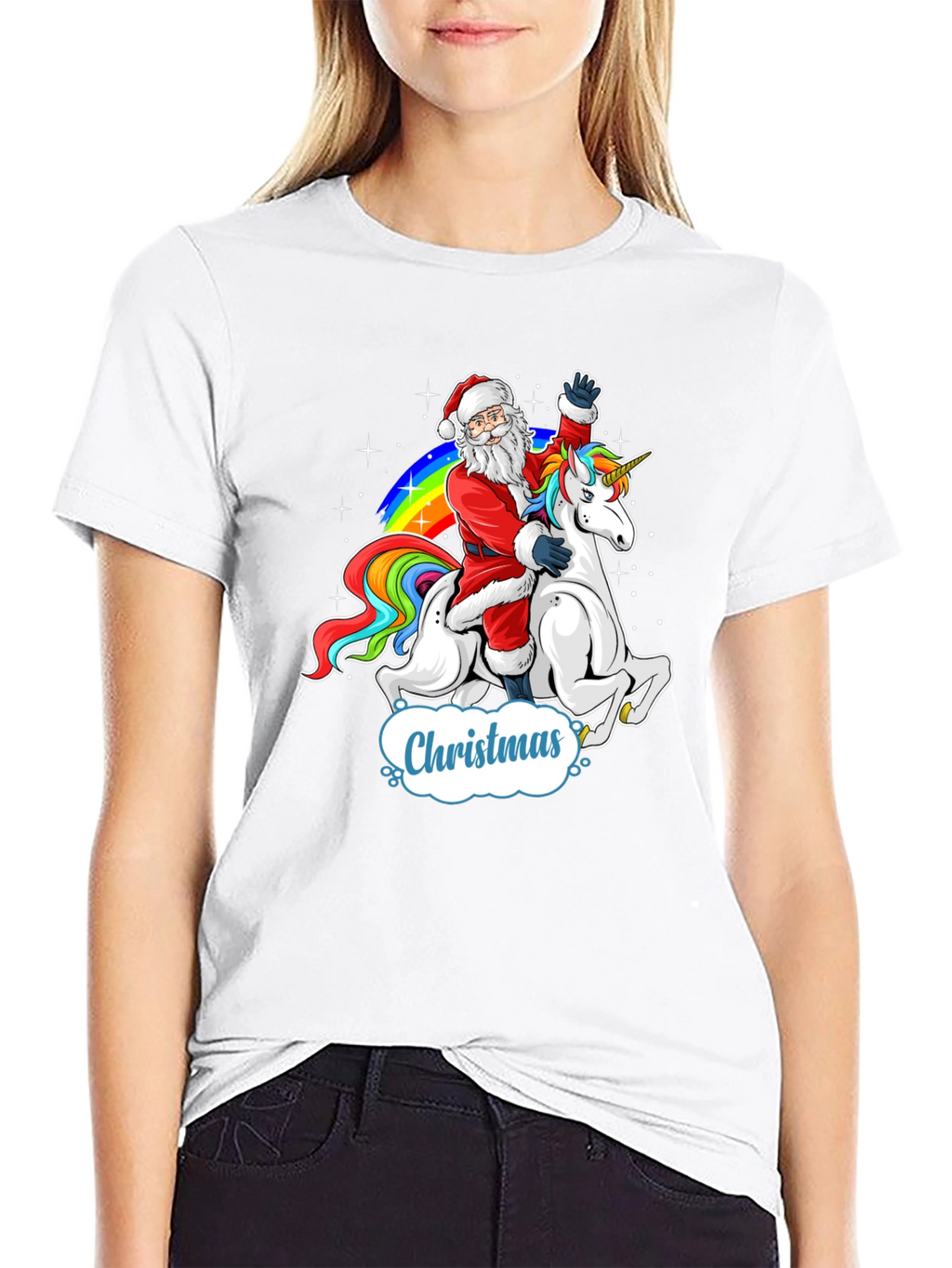 Christmas Santa Riding Unicorn Mens T-Shirt