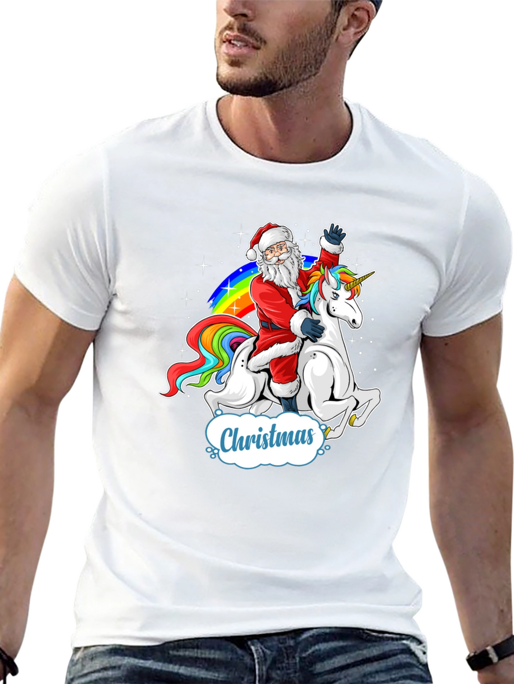 Christmas Santa Riding Unicorn Mens T-Shirt