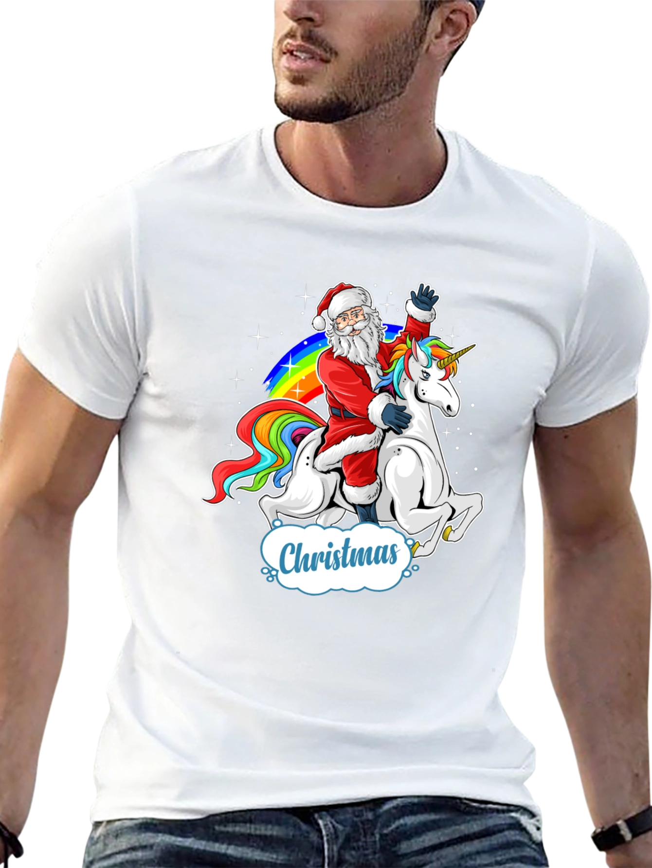 Christmas Santa Riding Unicorn Mens T-Shirt