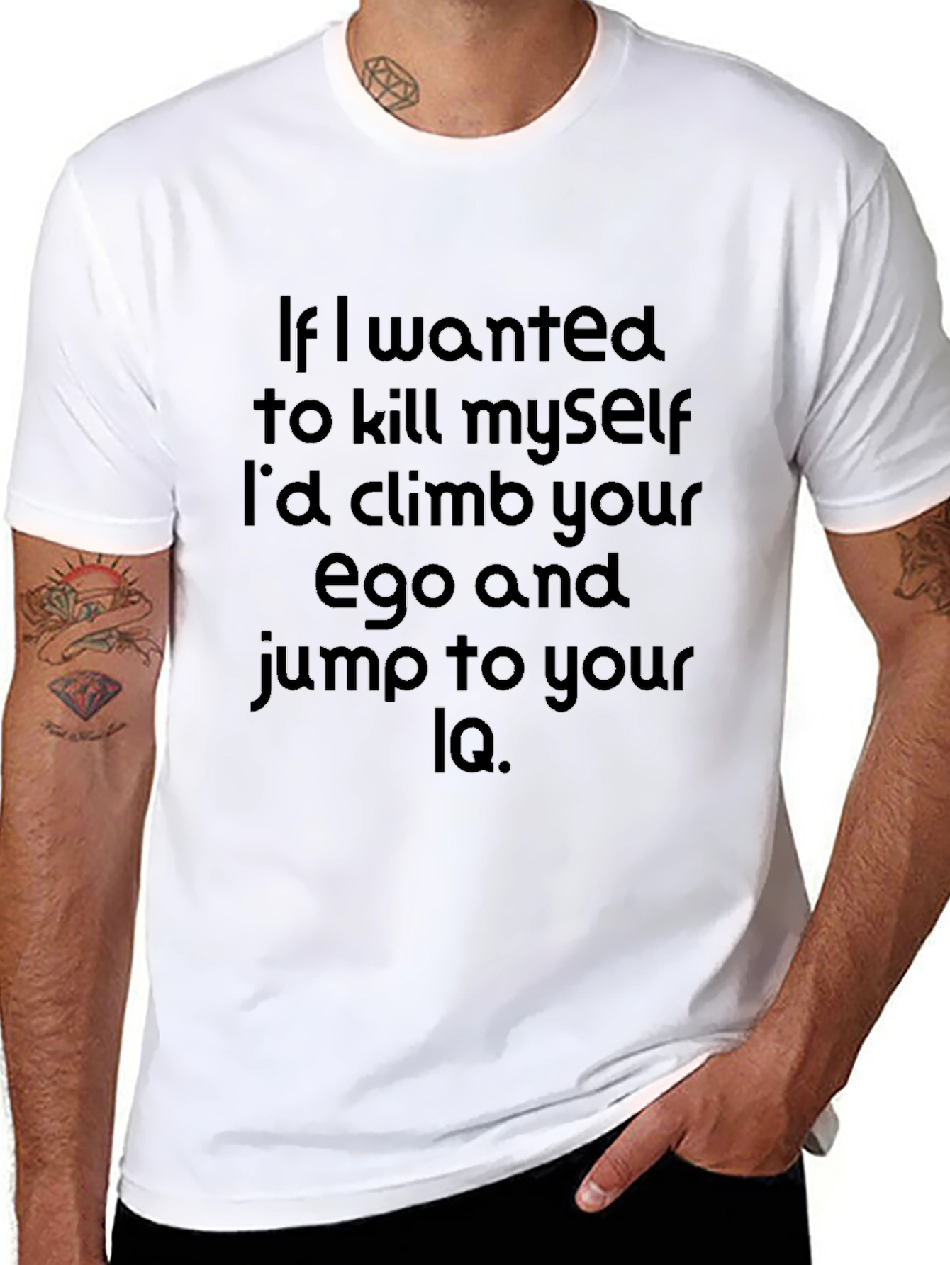 Humorous IQ Jump Graphic Tee - Black