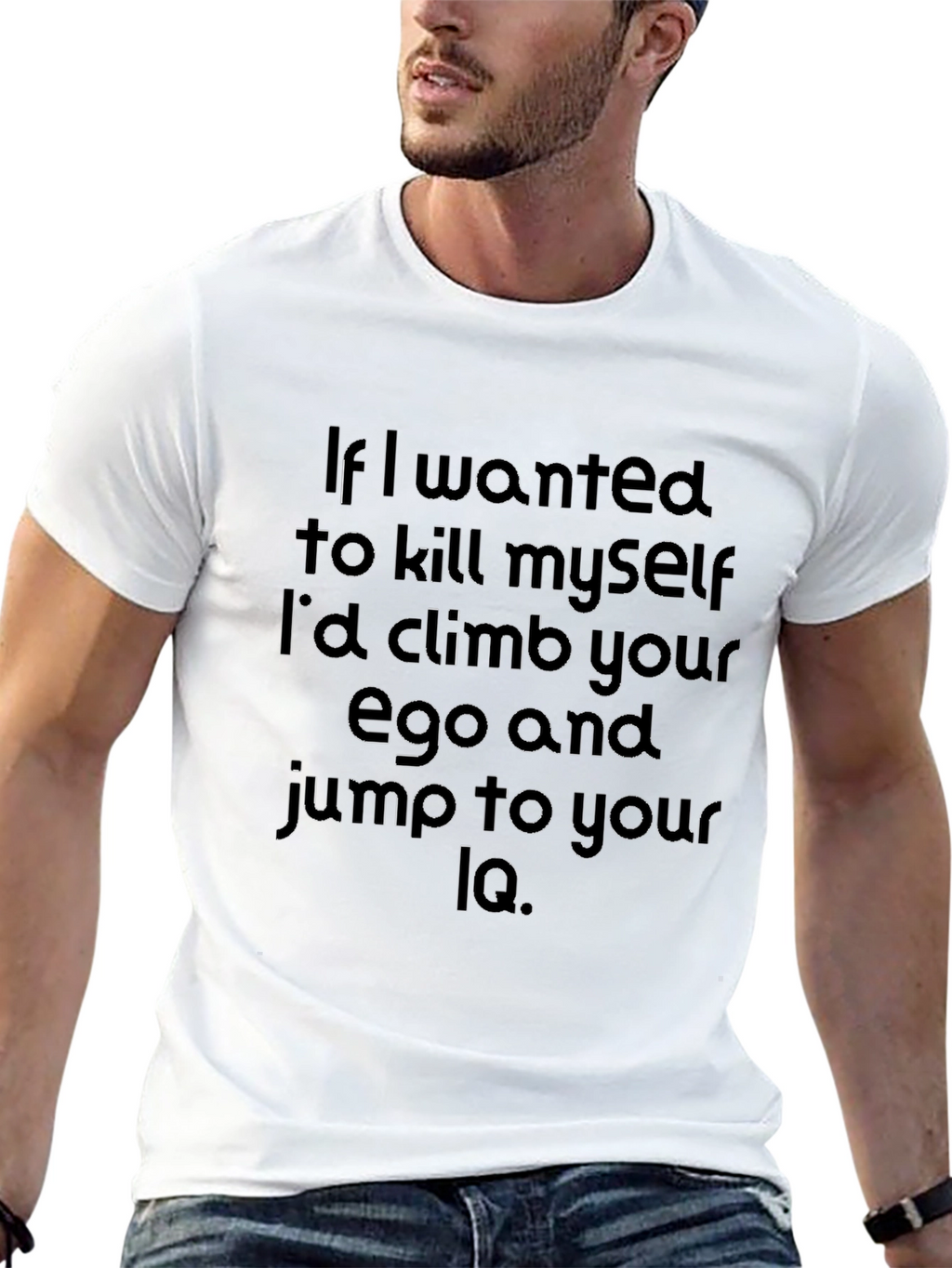 Humorous IQ Jump Graphic Tee - Black