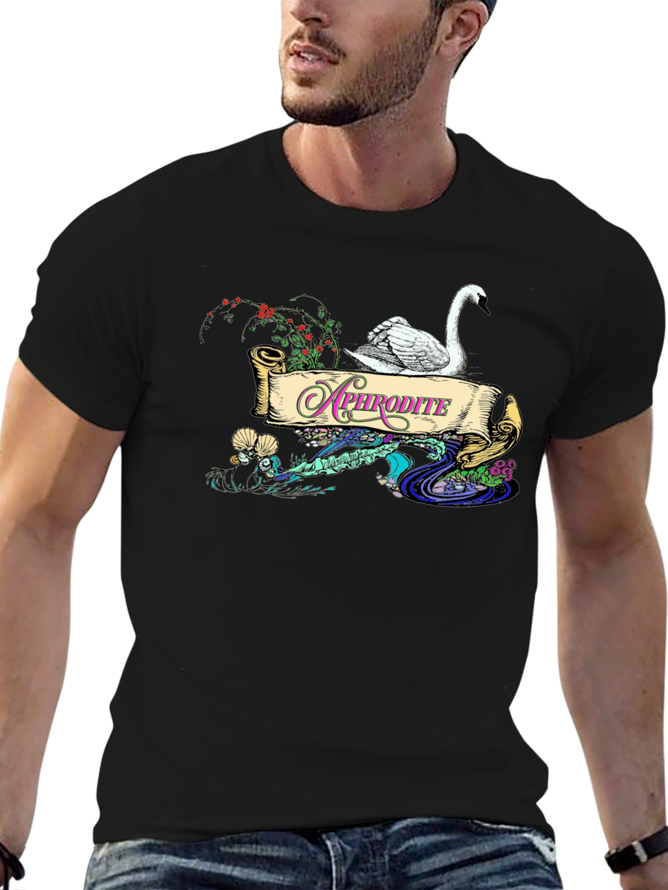 Aphrodite Swan T-Shirt - Elegant Goddess Design