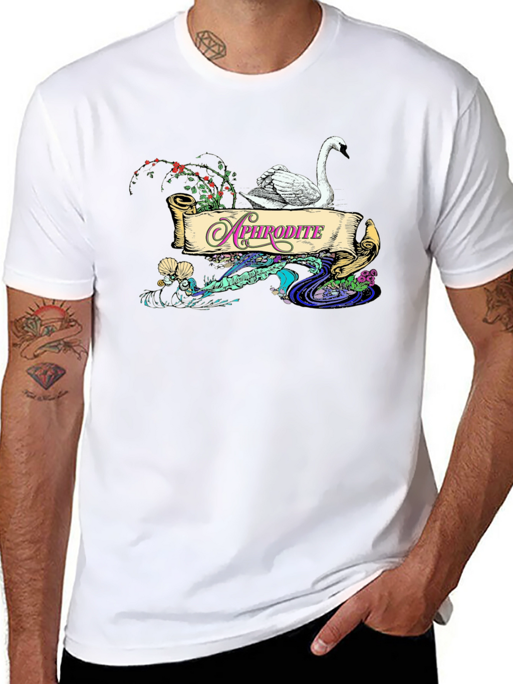 Aphrodite Swan T-Shirt - Elegant Goddess Design