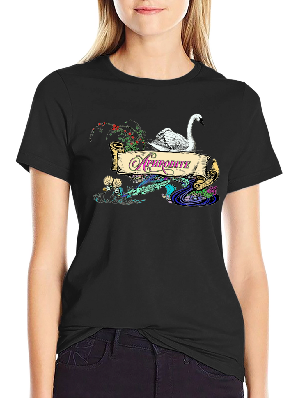 Aphrodite Swan T-Shirt - Elegant Goddess Design