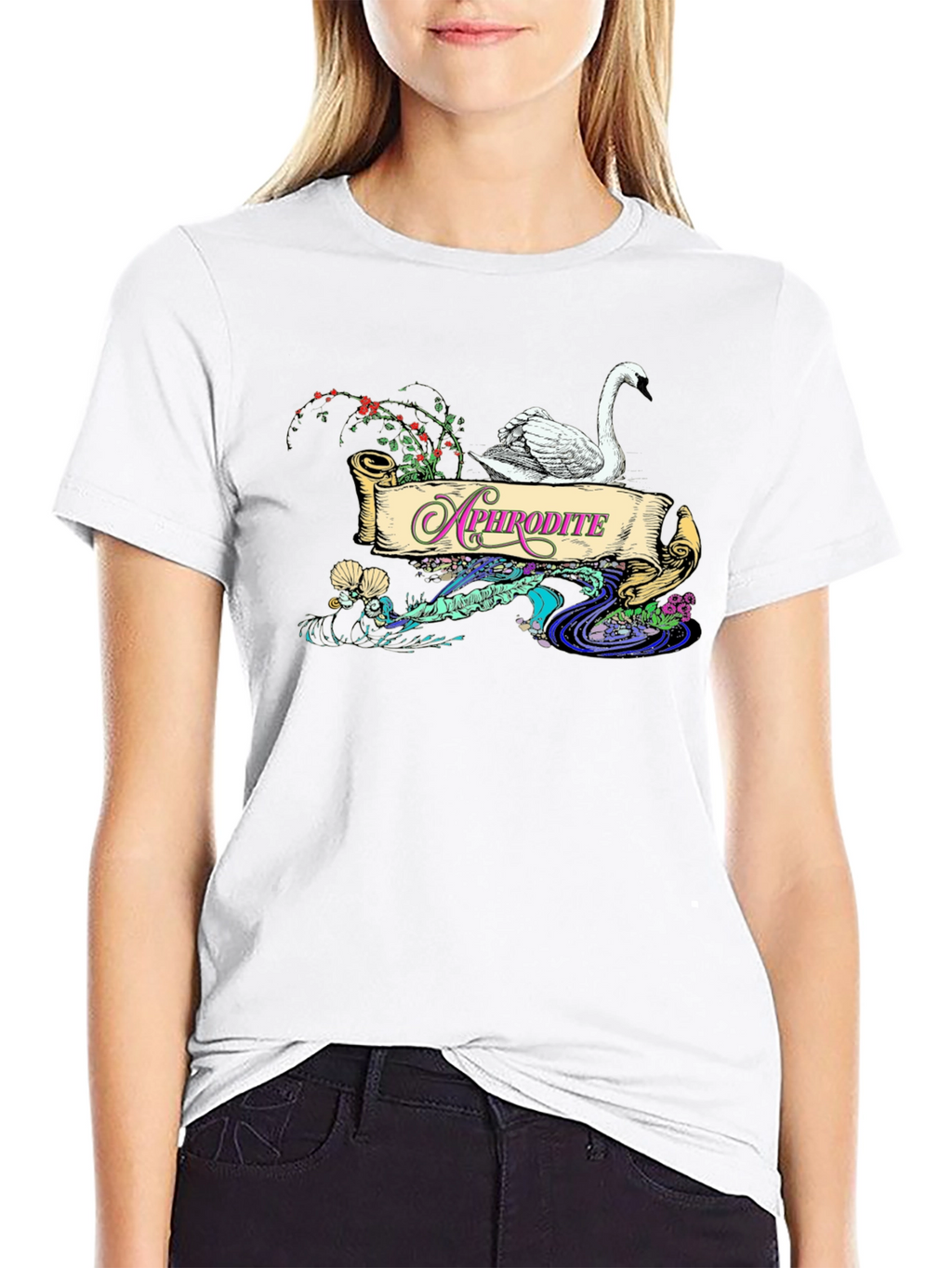 Aphrodite Swan T-Shirt - Elegant Goddess Design