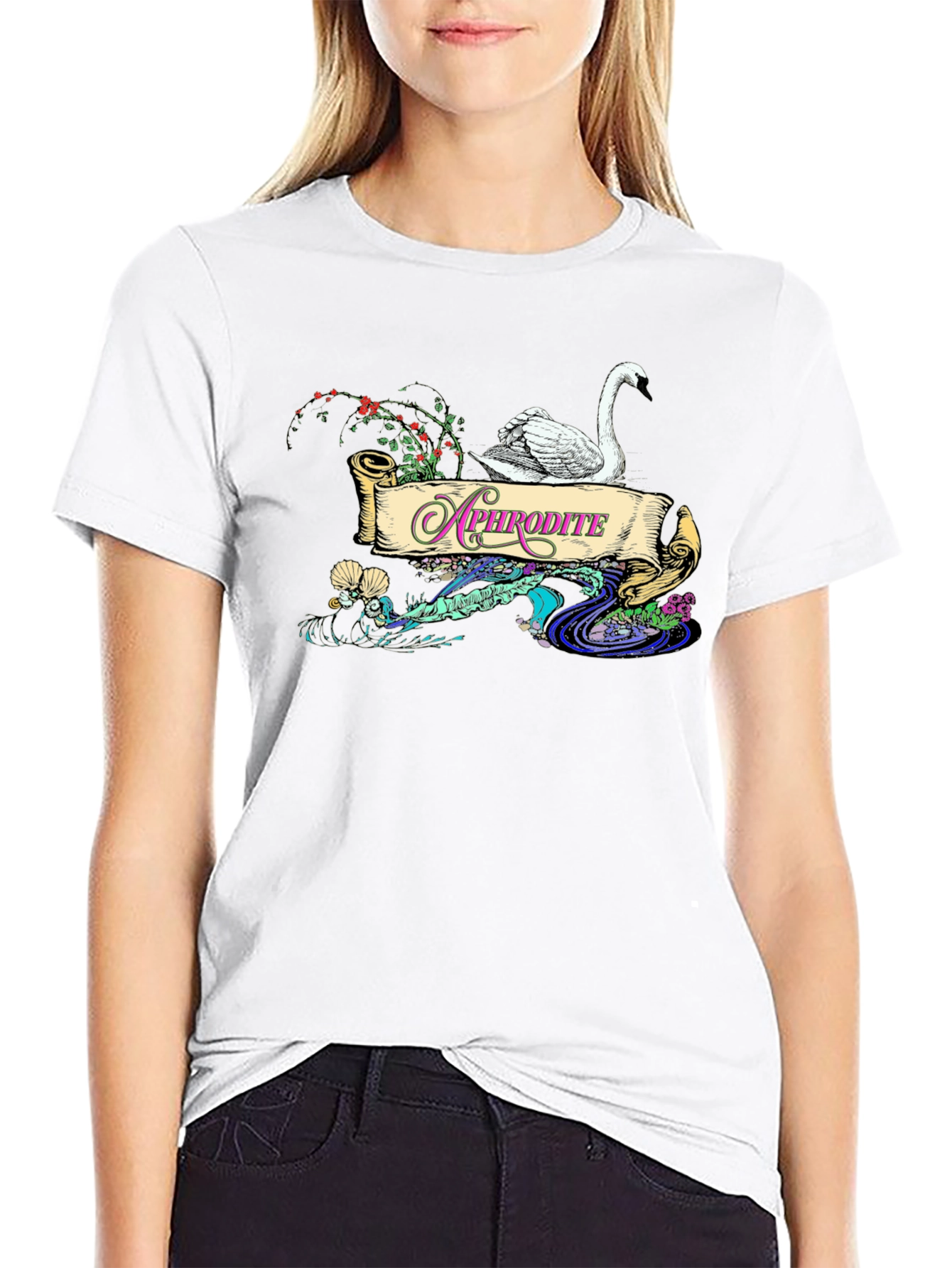 Aphrodite Swan T-Shirt - Elegant Goddess Design