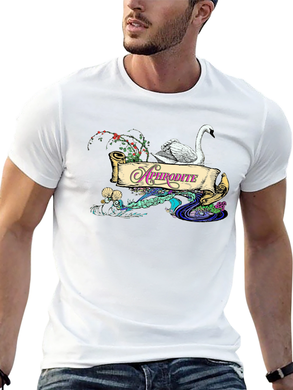Aphrodite Swan T-Shirt - Elegant Goddess Design