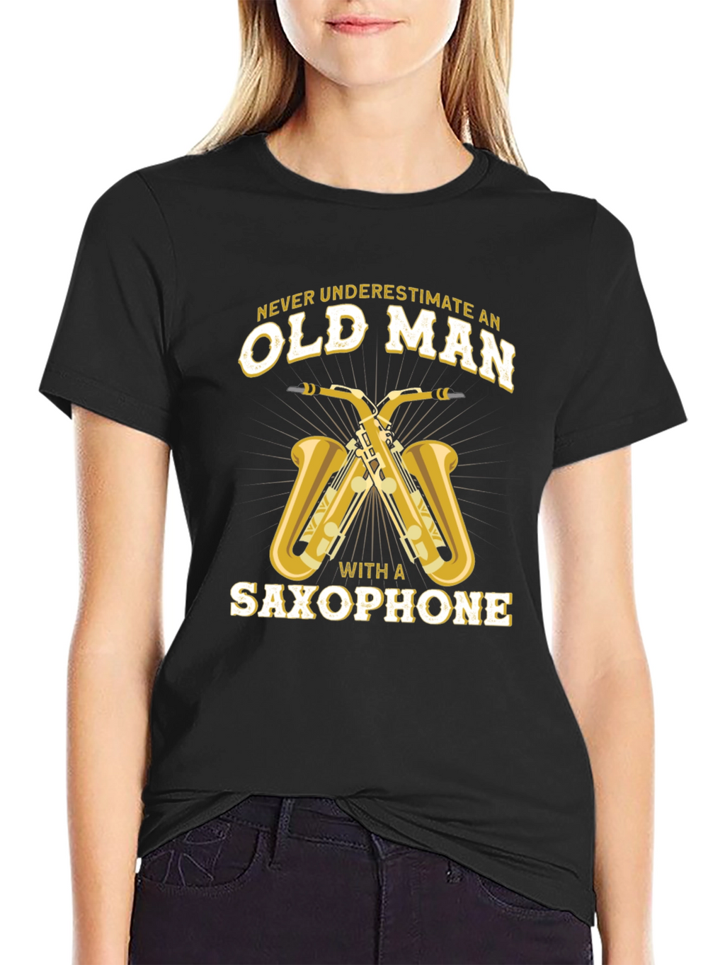 Old Man Saxophone Black Graphic Tee