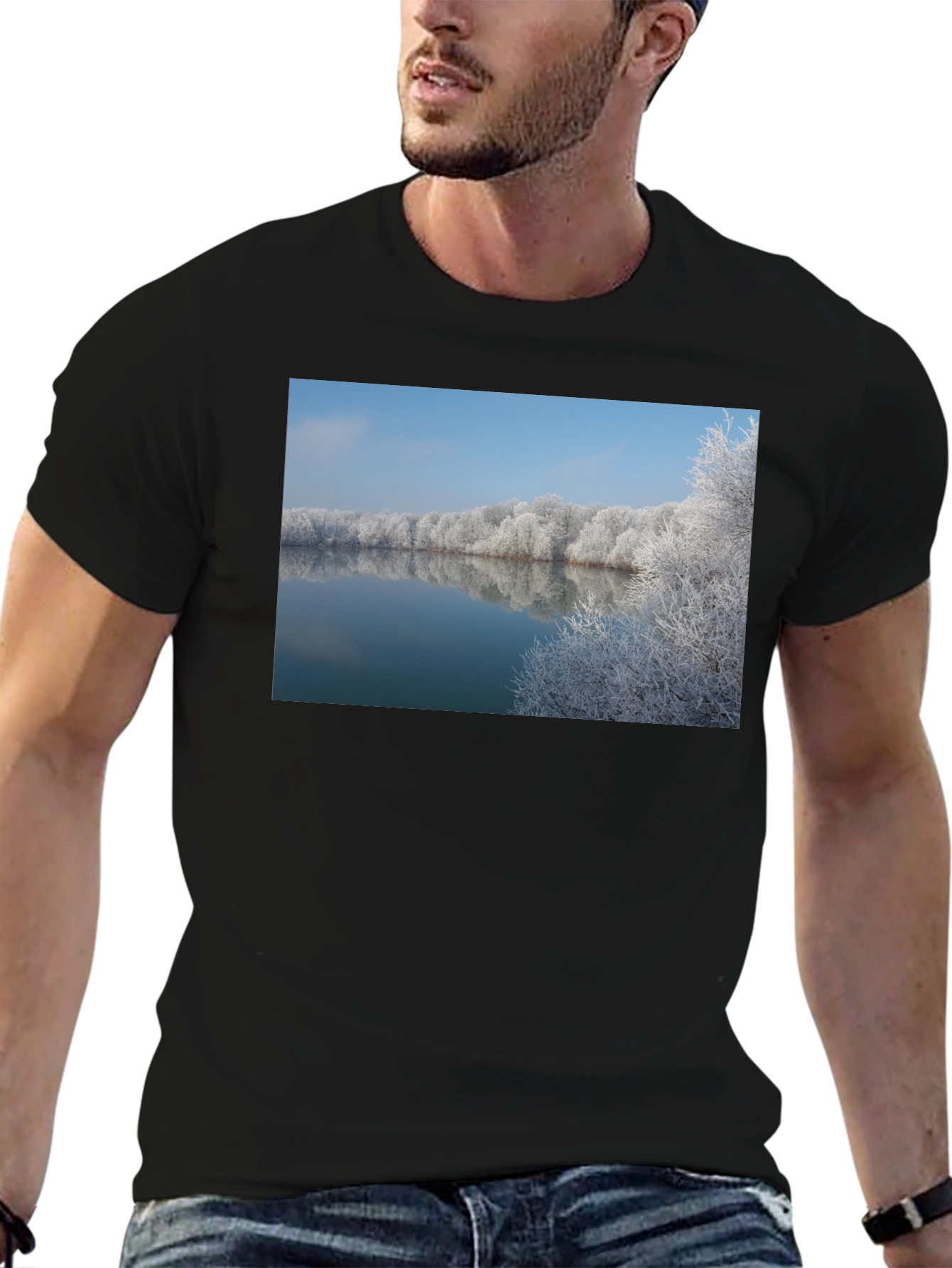 Winter Lake Reflection Graphic Tee - Black