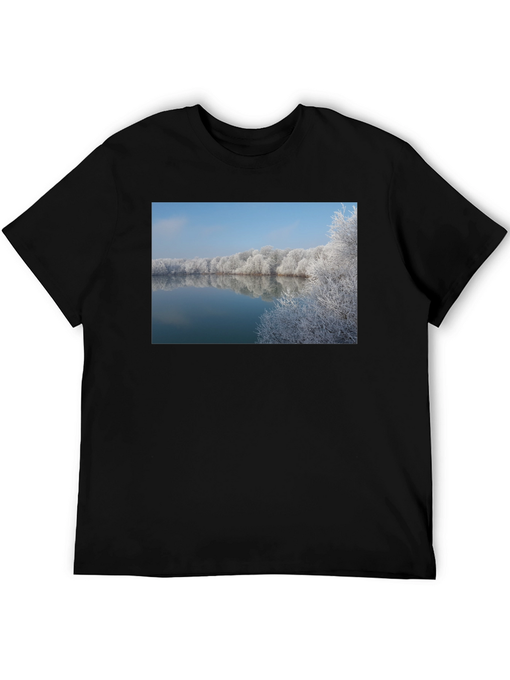 Winter Lake Reflection Graphic Tee - Black