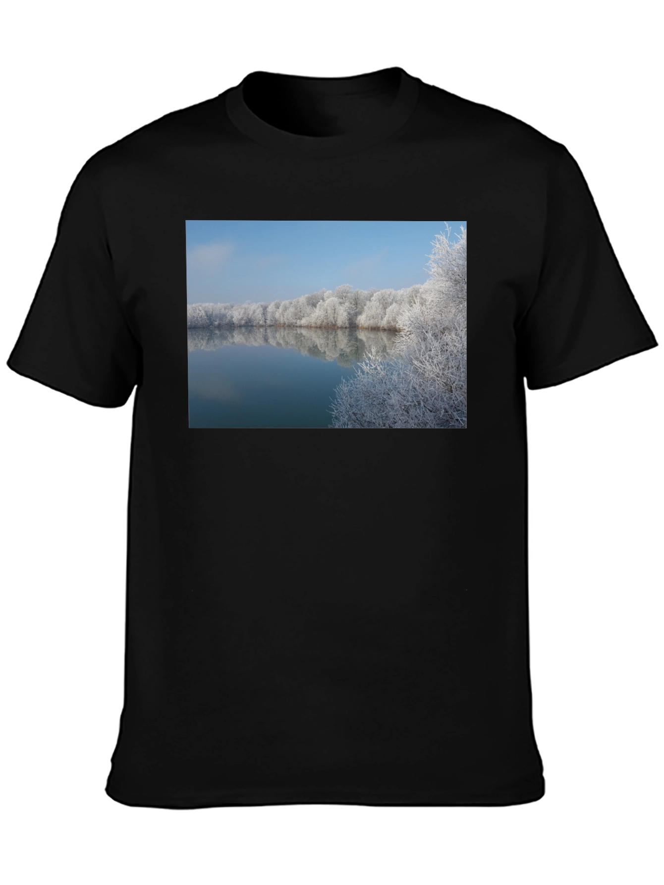 Winter Lake Reflection Graphic Tee - Black