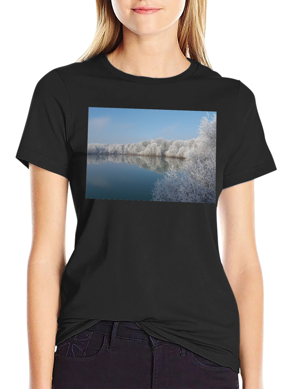 Winter Lake Reflection Graphic Tee - Black