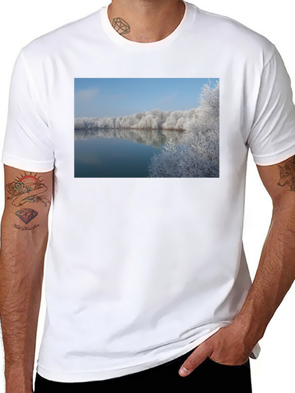 Winter Lake Reflection Graphic Tee - Black