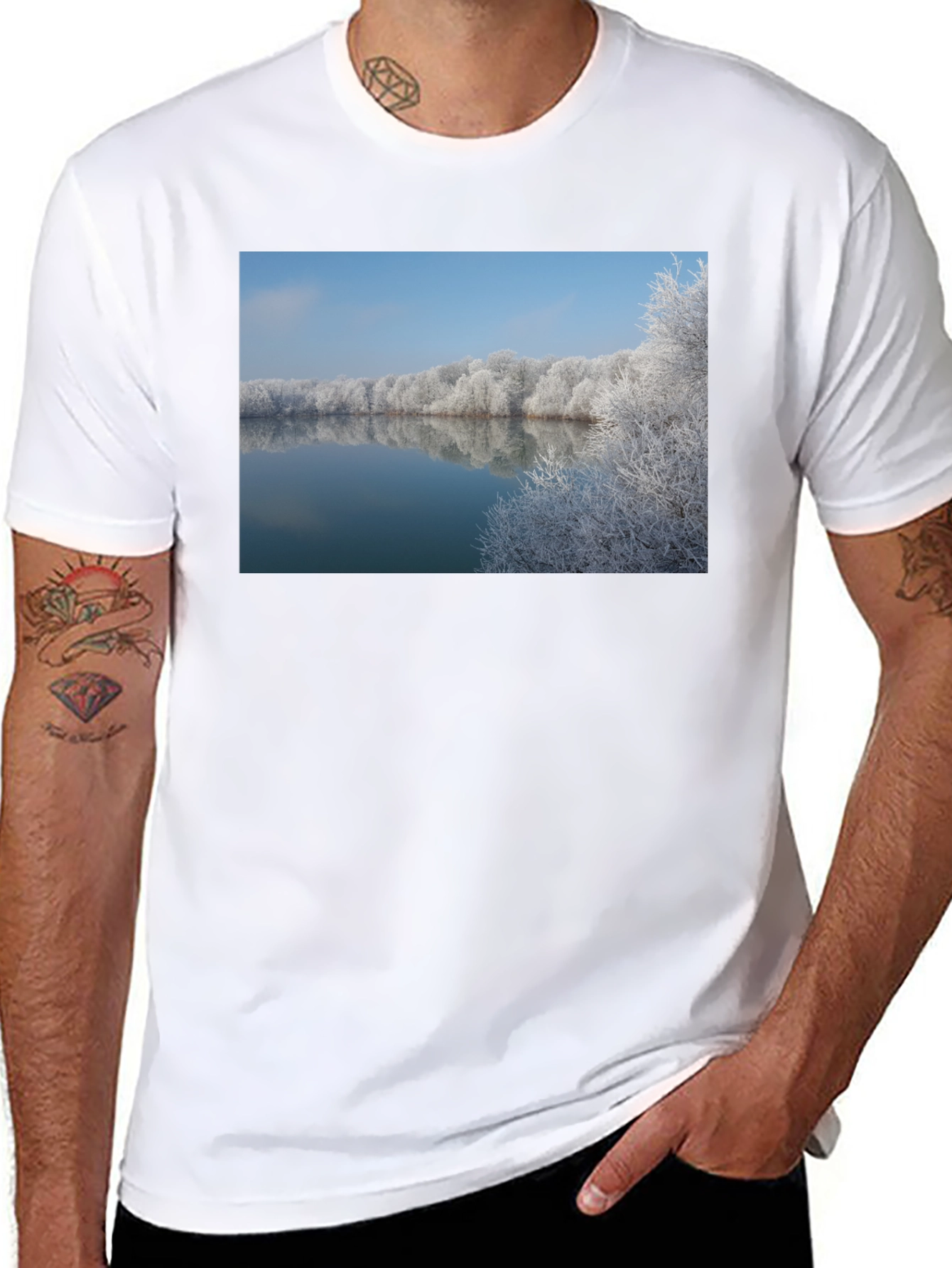 Winter Lake Reflection Graphic Tee - Black