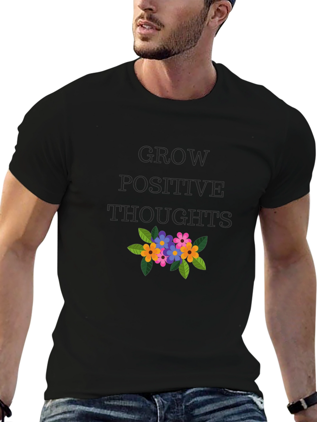 Grow Positive Thoughts Graphic Tee - Black