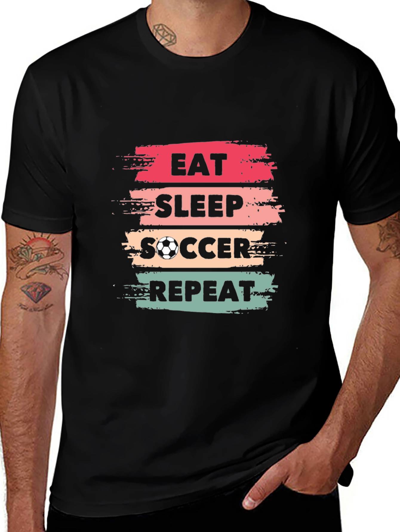 Eat Sleep Soccer Repeat Black Graphic Tee