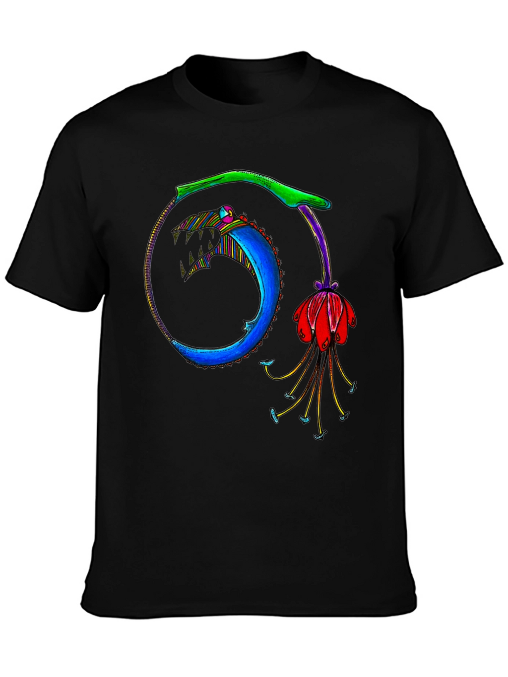 Ouroboros Flower Graphic Black T-Shirt