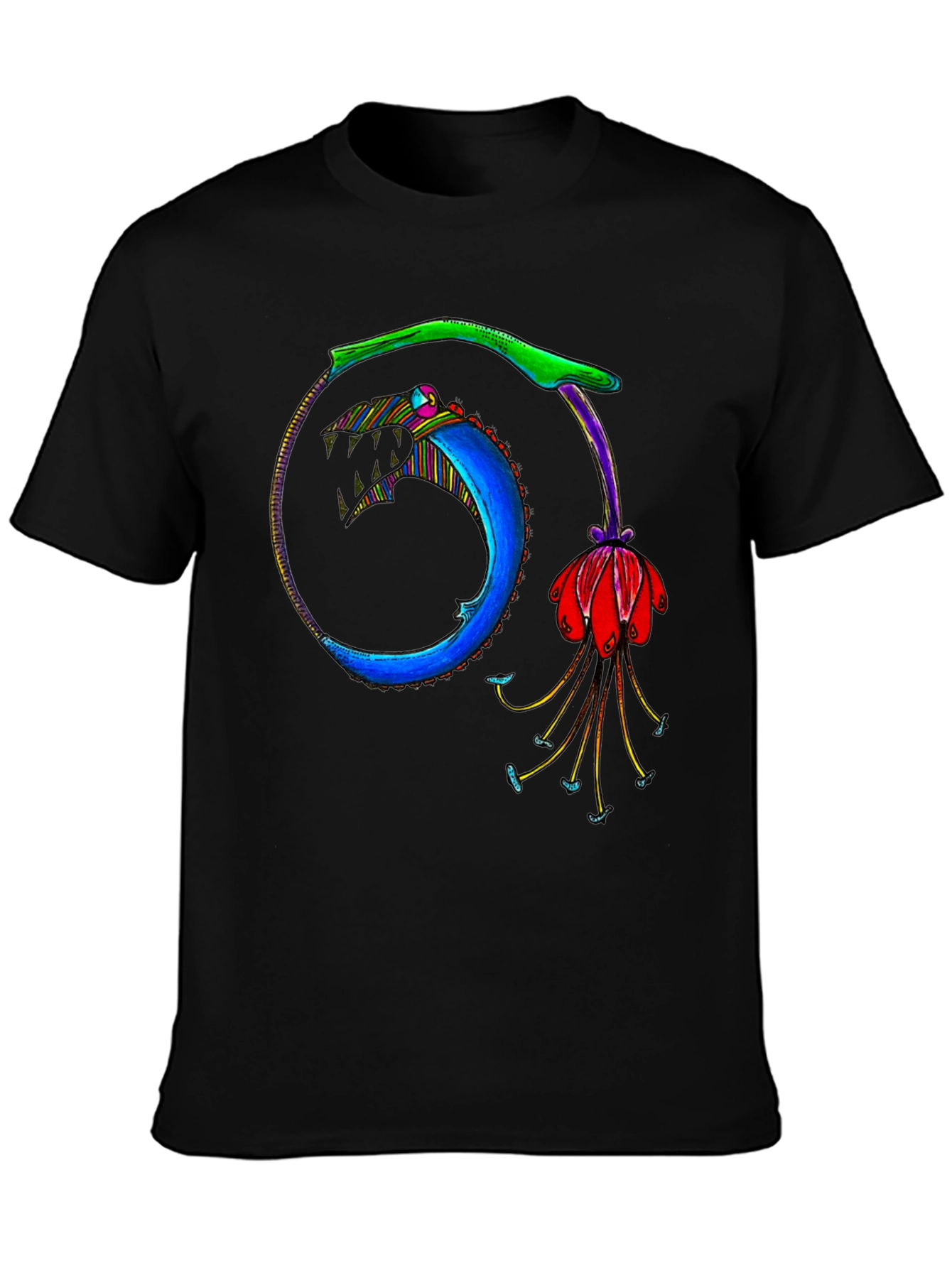 Ouroboros Flower Graphic Black T-Shirt