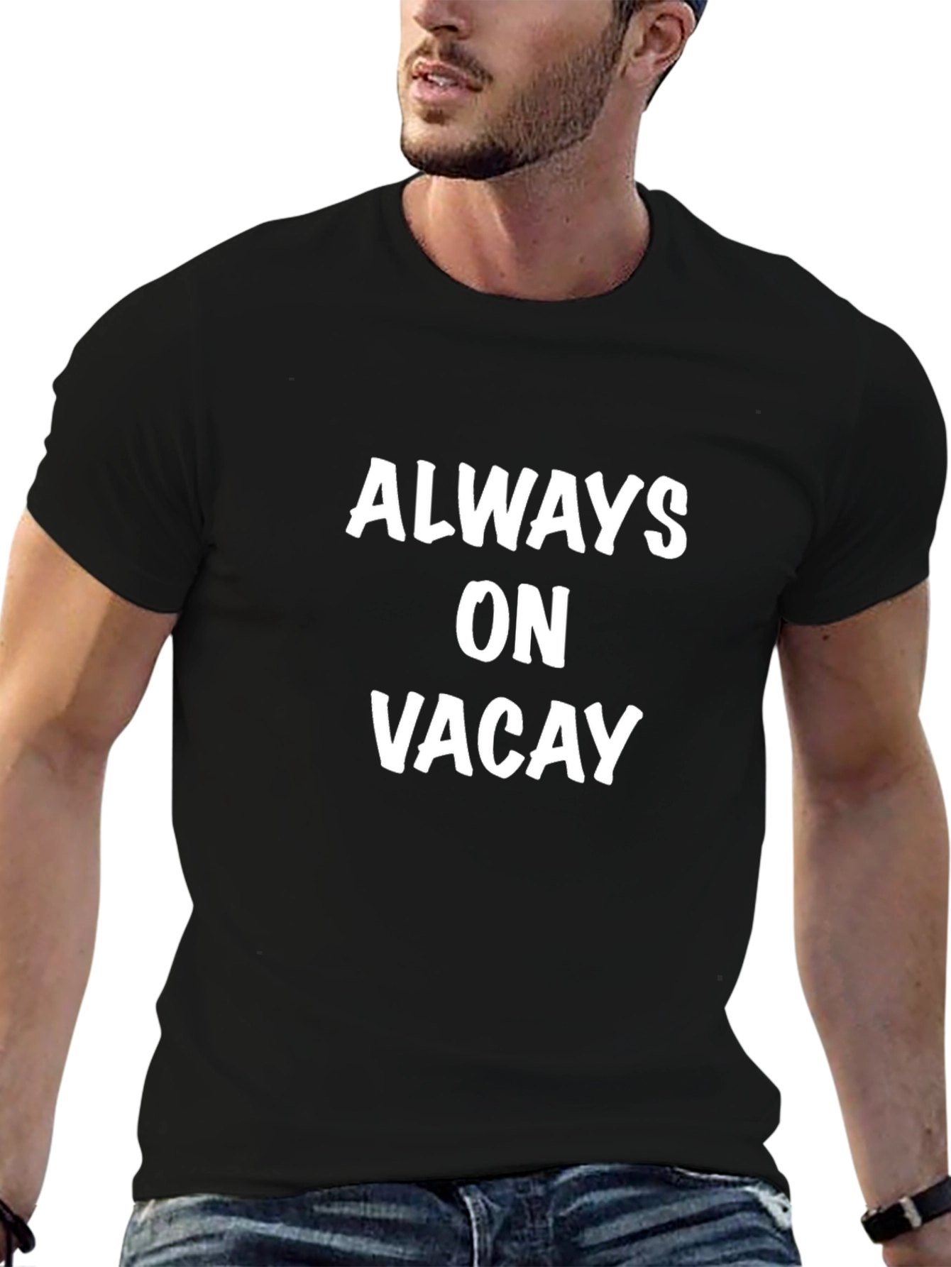 Always On Vacay Black Graphic T-Shirt