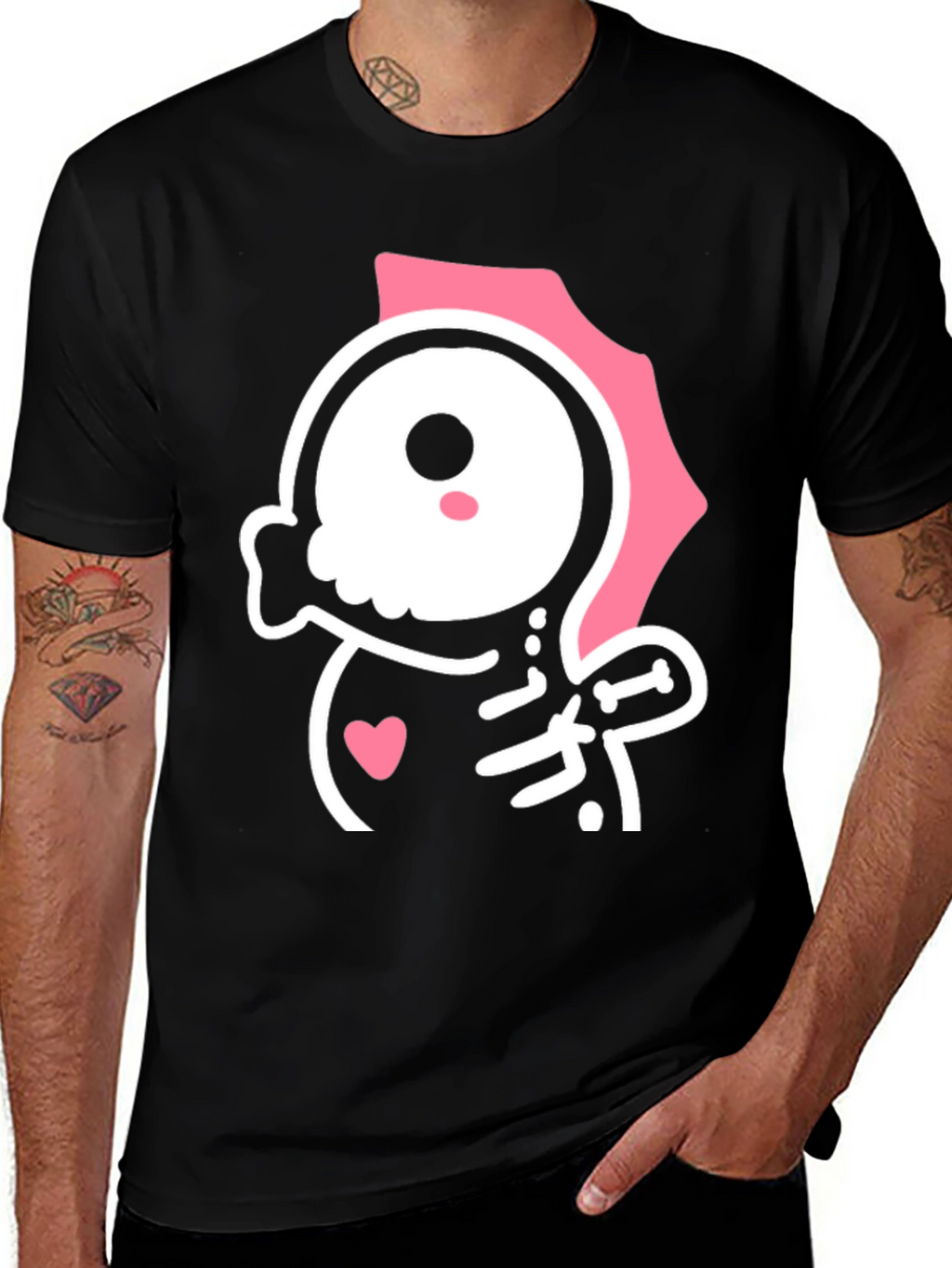 Cute Kawaii Skull T-Shirt - Pink and Black