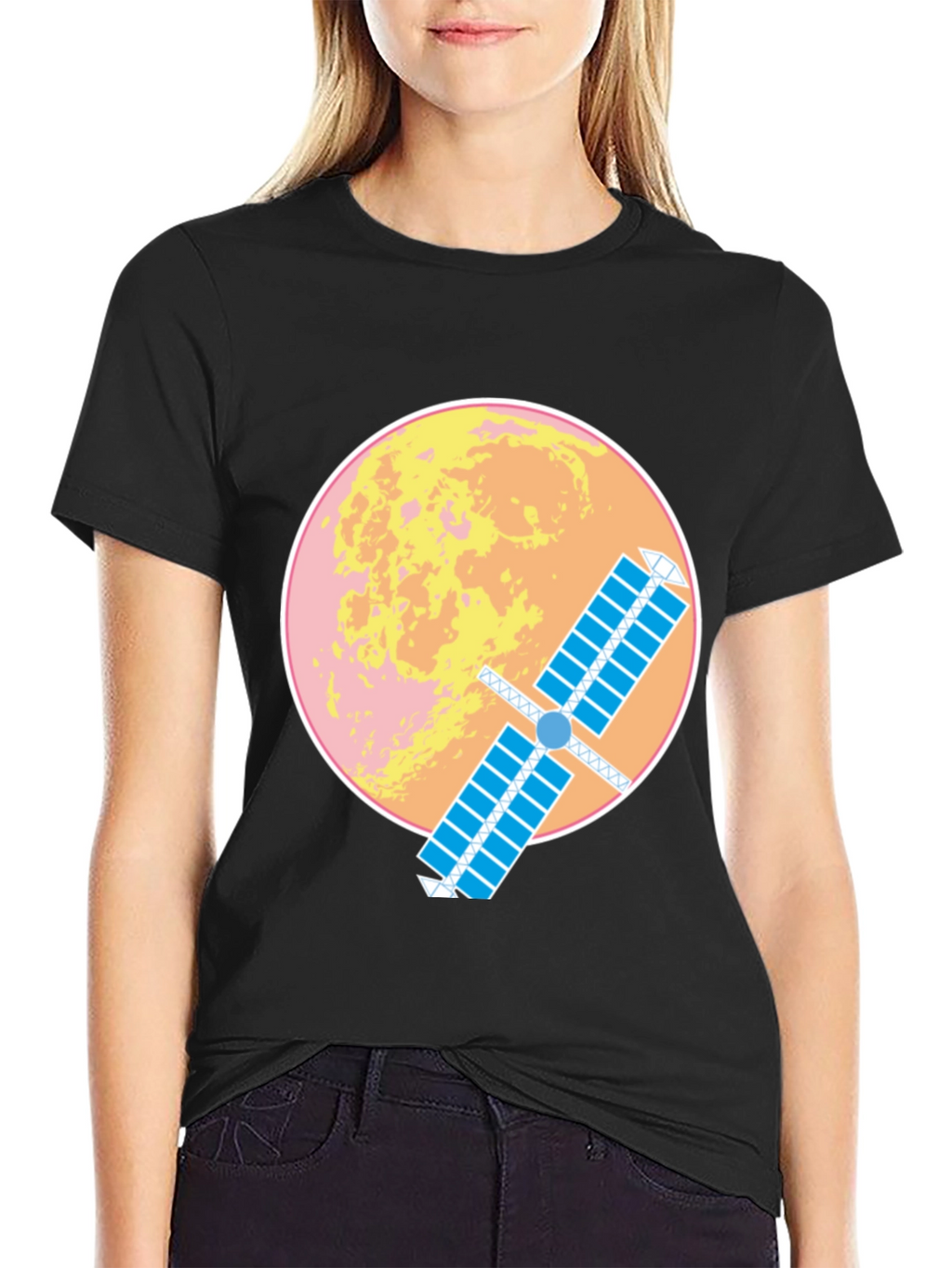 Space Satellite Graphic T-Shirt -  Black