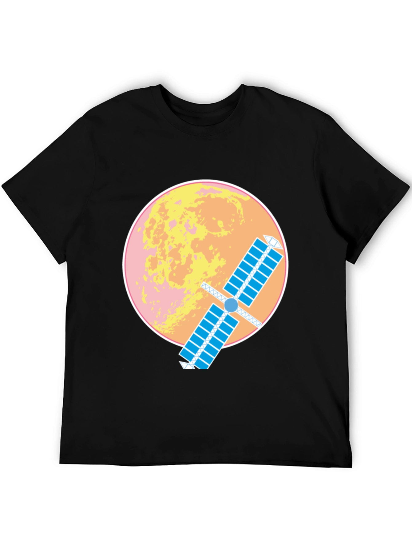 Space Satellite Graphic T-Shirt -  Black