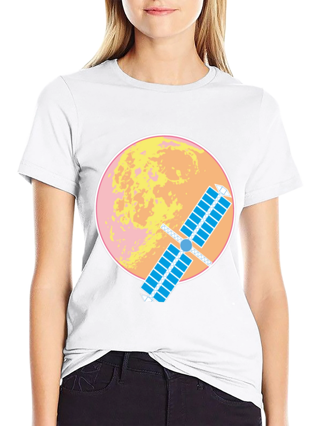 Space Satellite Graphic T-Shirt -  Black