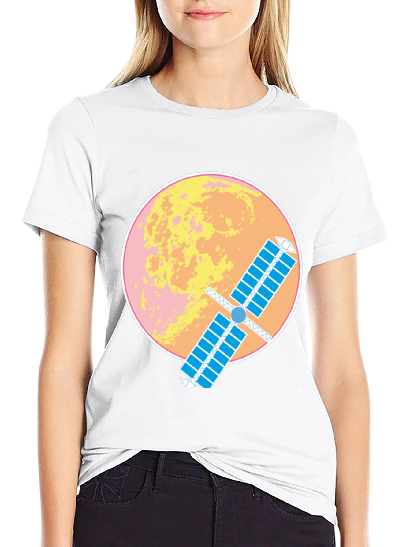 Space Satellite Graphic T-Shirt -  Black