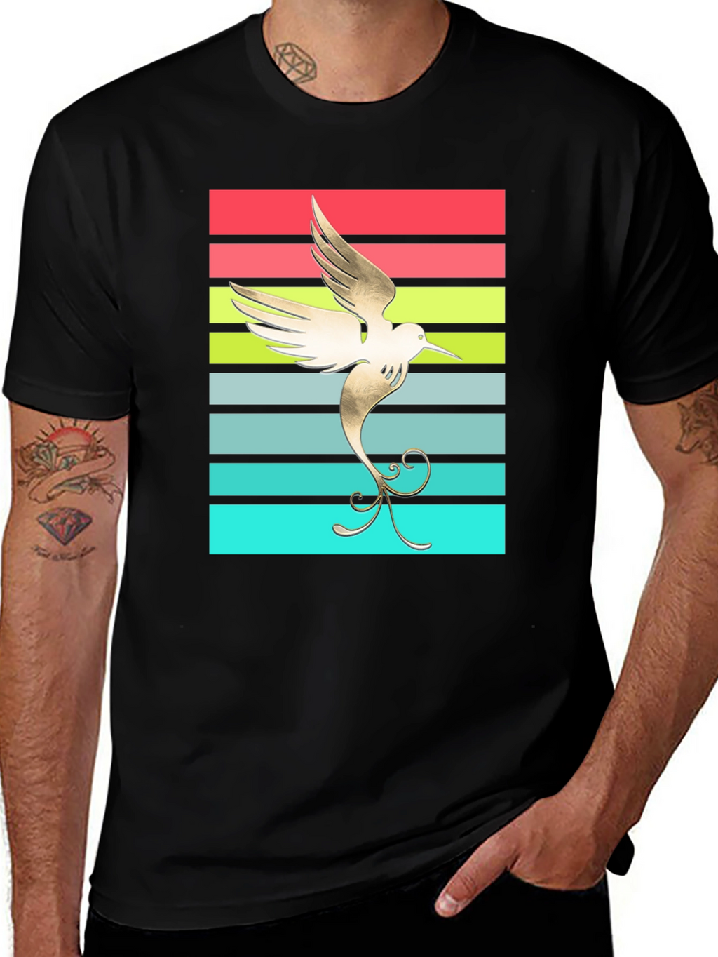 Hummingbird Retro Striped Graphic Tee