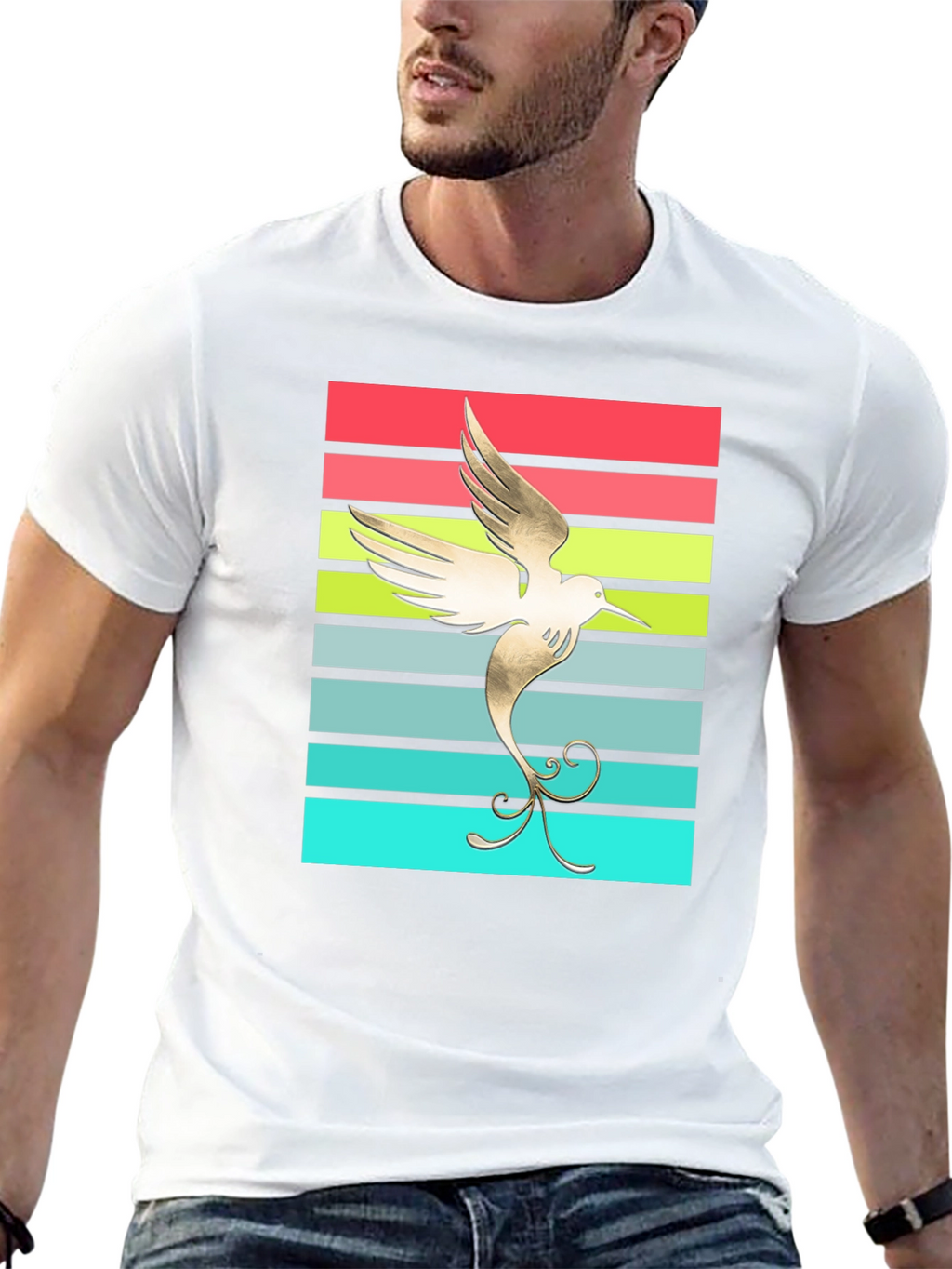 Hummingbird Retro Striped Graphic Tee