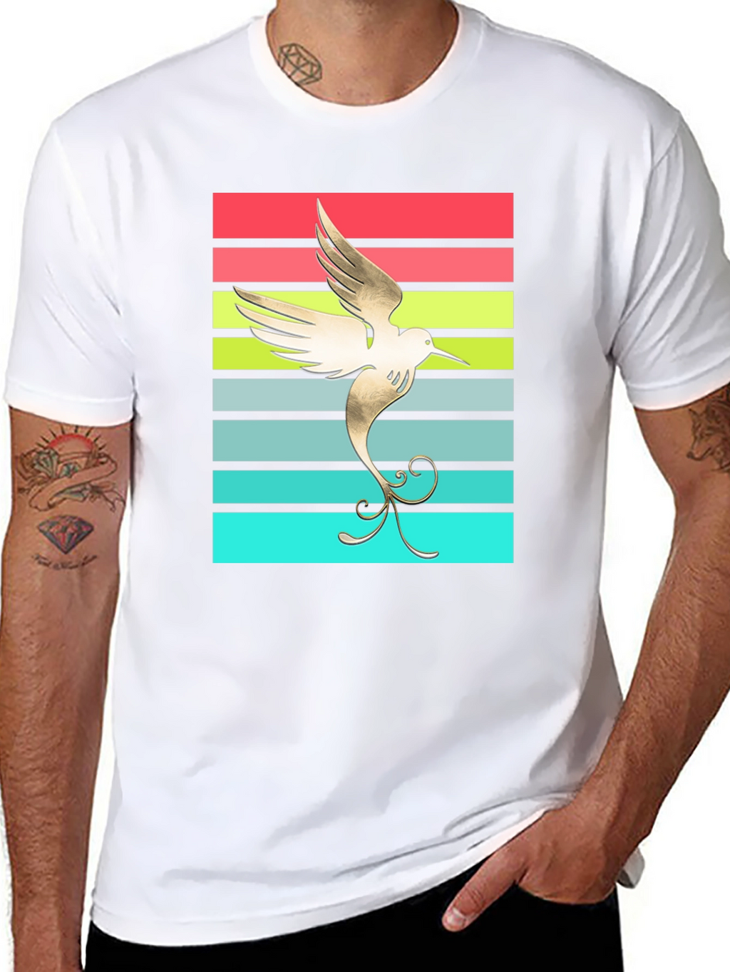 Hummingbird Retro Striped Graphic Tee