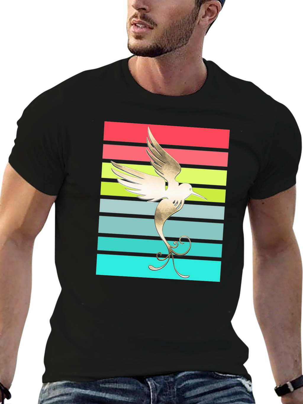Hummingbird Retro Striped Graphic Tee