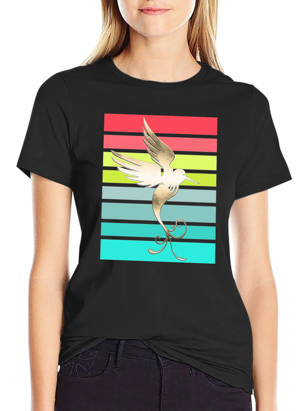 Hummingbird Retro Striped Graphic Tee