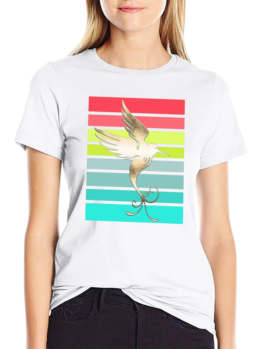 Hummingbird Retro Striped Graphic Tee