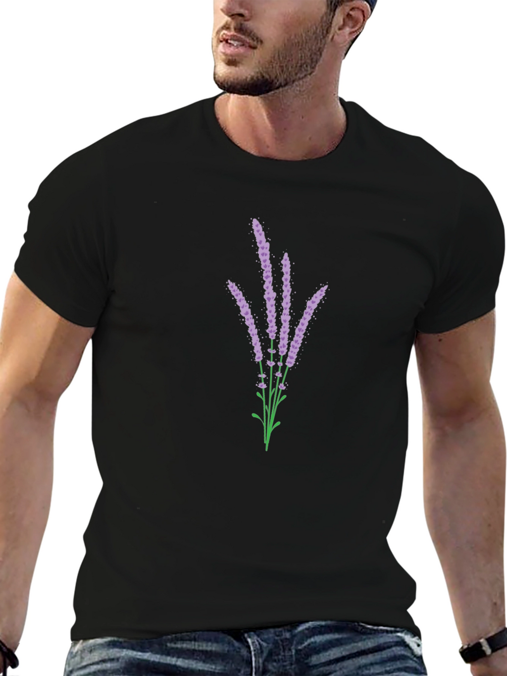 Lavender Bouquet Graphic Black T-Shirt