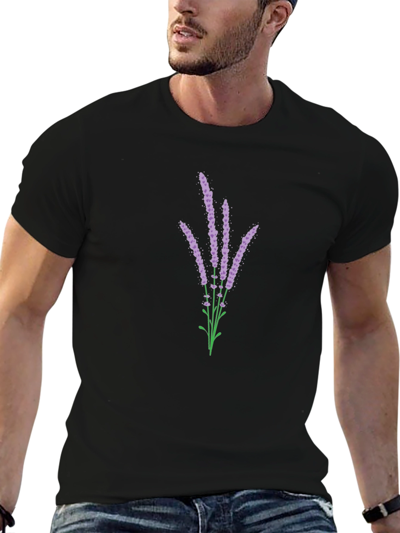 Lavender Bouquet Graphic Black T-Shirt